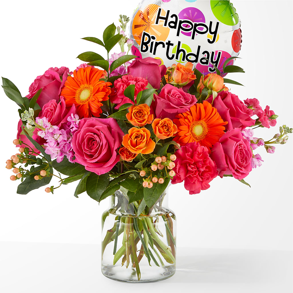Fiesta Bouquet with Birthday Balloon – Best Choice Floral And Landscape, Hortonville WI