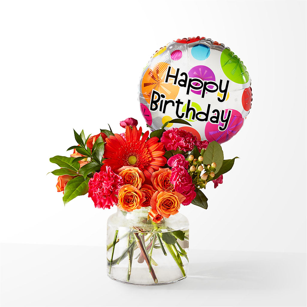 Fiesta Bouquet with Birthday Balloon – Best Choice Floral And Landscape, Hortonville WI