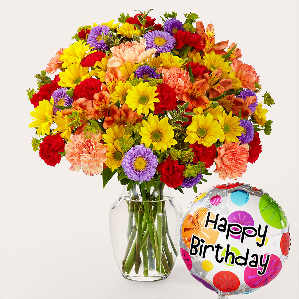 Kaleidoscope Bouquet with Birthday Balloon – Best Choice Floral And Landscape, Hortonville WI