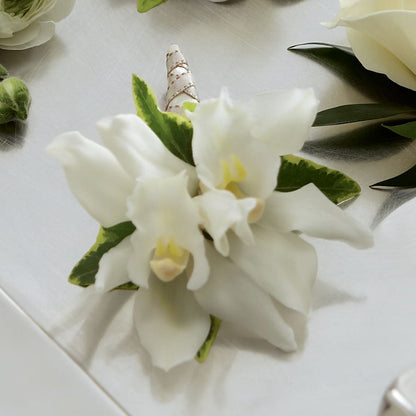 White Mini Cymbidium Boutonniere –  Best Choice Floral And Landscape, Hortonville WI